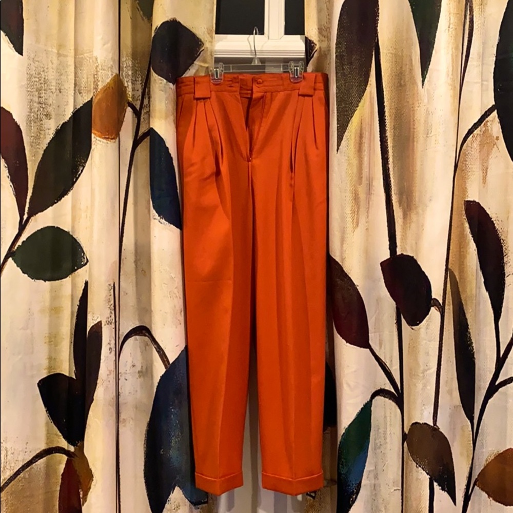 Burnt Orange Pleated with Pockets, Cuffed Pants